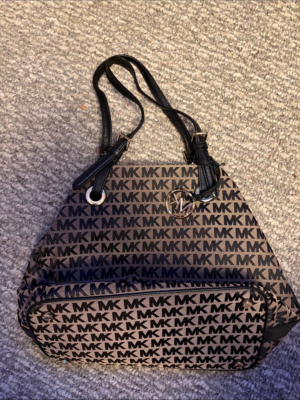 Michael Kors Brown MK Logo Tote with Black Straps